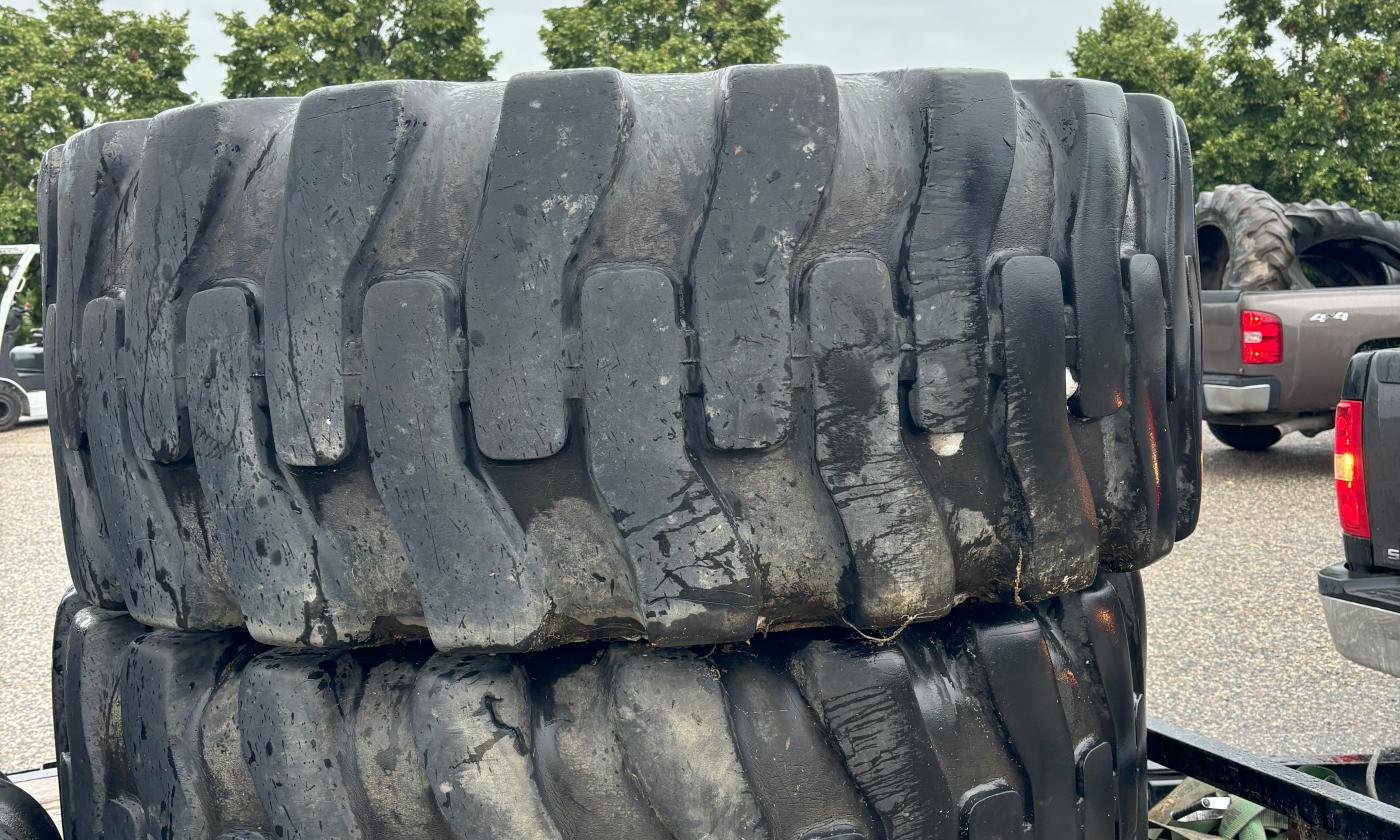 The two biggest tires brought in to the Kent County Farm Bureau free agricultural tire recycling event.